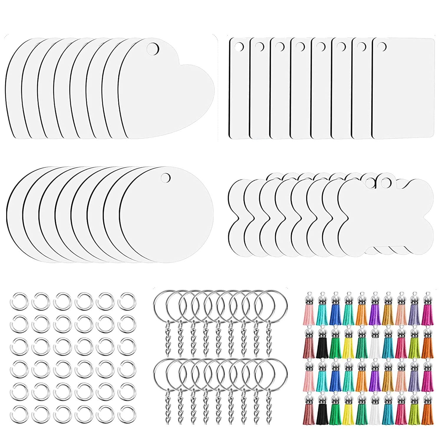 CTRLZS 160 Sublimation Blank Products, Sublimation Keychain Blank Bulk Set with Heat Transfer Blank Tassel Keychain Jump Rings