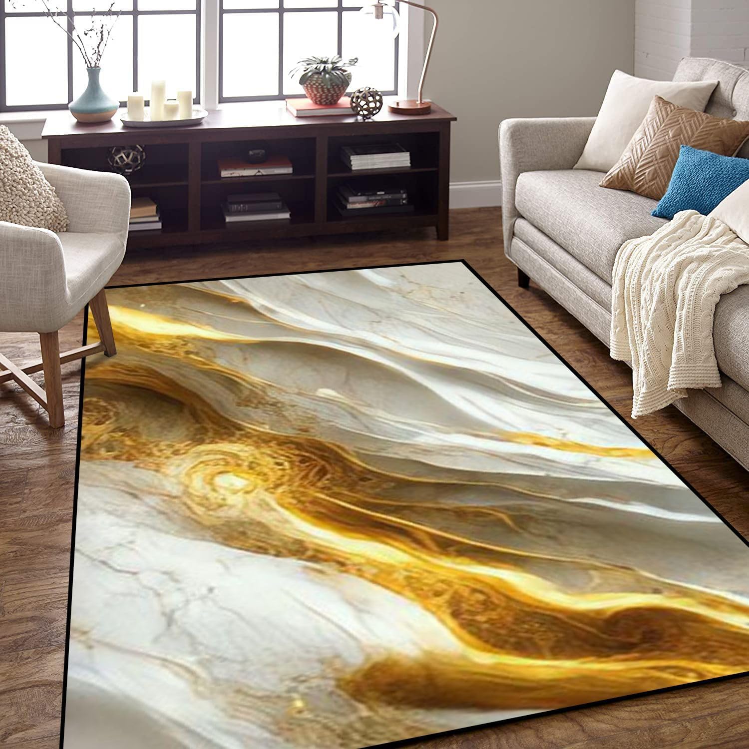 Abstract Marble Texture Area Rugs Modern Carpets Living Room Rug, 3D 80 X 120 Cm Print Extra Large Size Soft Short Pile Rugs Anti Slip Washable Floor Mats For Bedroom Kids Room Decor -0Q5V8K6V8I