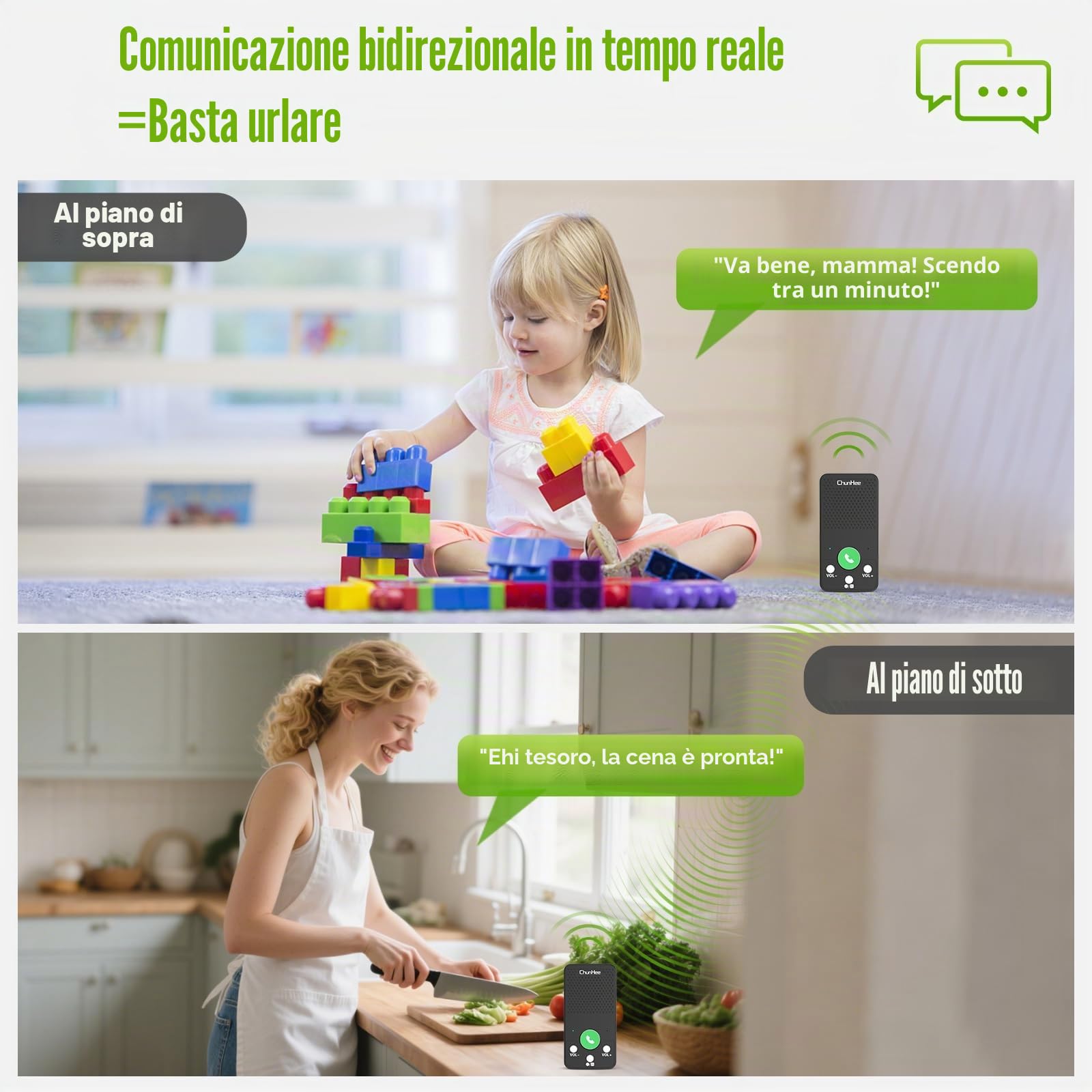 ChunHee Citofoni Wireless System per la casa, Full Duplex Room to Room Communication Wireless Citofono per casa, giardino, garage, al piano superiore, affari, uffici (confezione da 2)