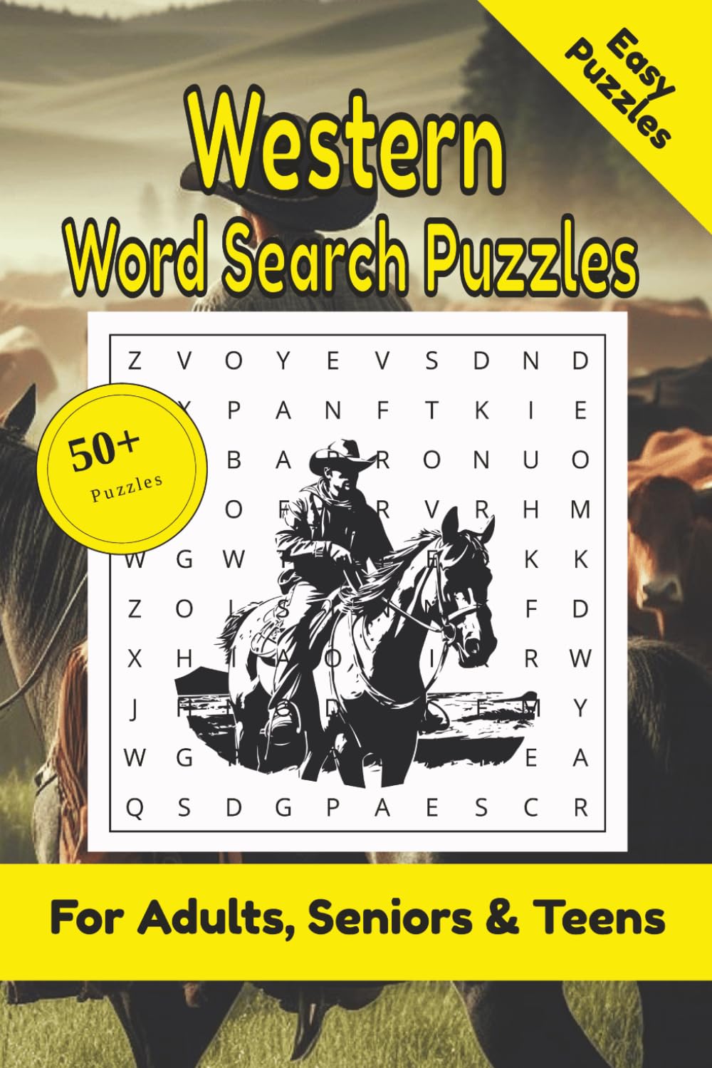 Western Word Search Puzzle: 50+ Puzzles Word Search Easy to Read about Western and More | 6x9 inches, 110 pages | Gift for Western & Cowboy Lover