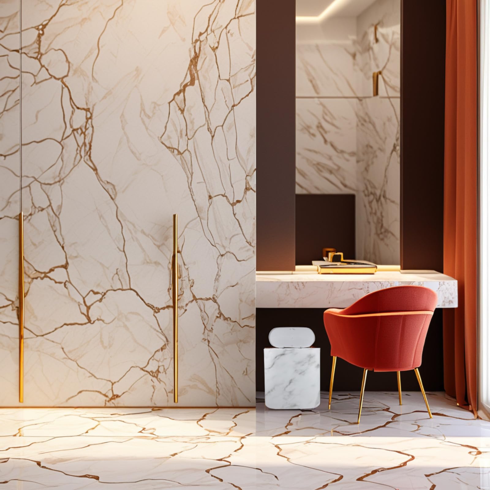 Generico Pattumiera da Bagno Stretta Effetto Marmo in Plastica 1 Pezzo | Design Facile Salvaspazio Moderata Fessure e Capacità da Pulire Casa e Soggiorno