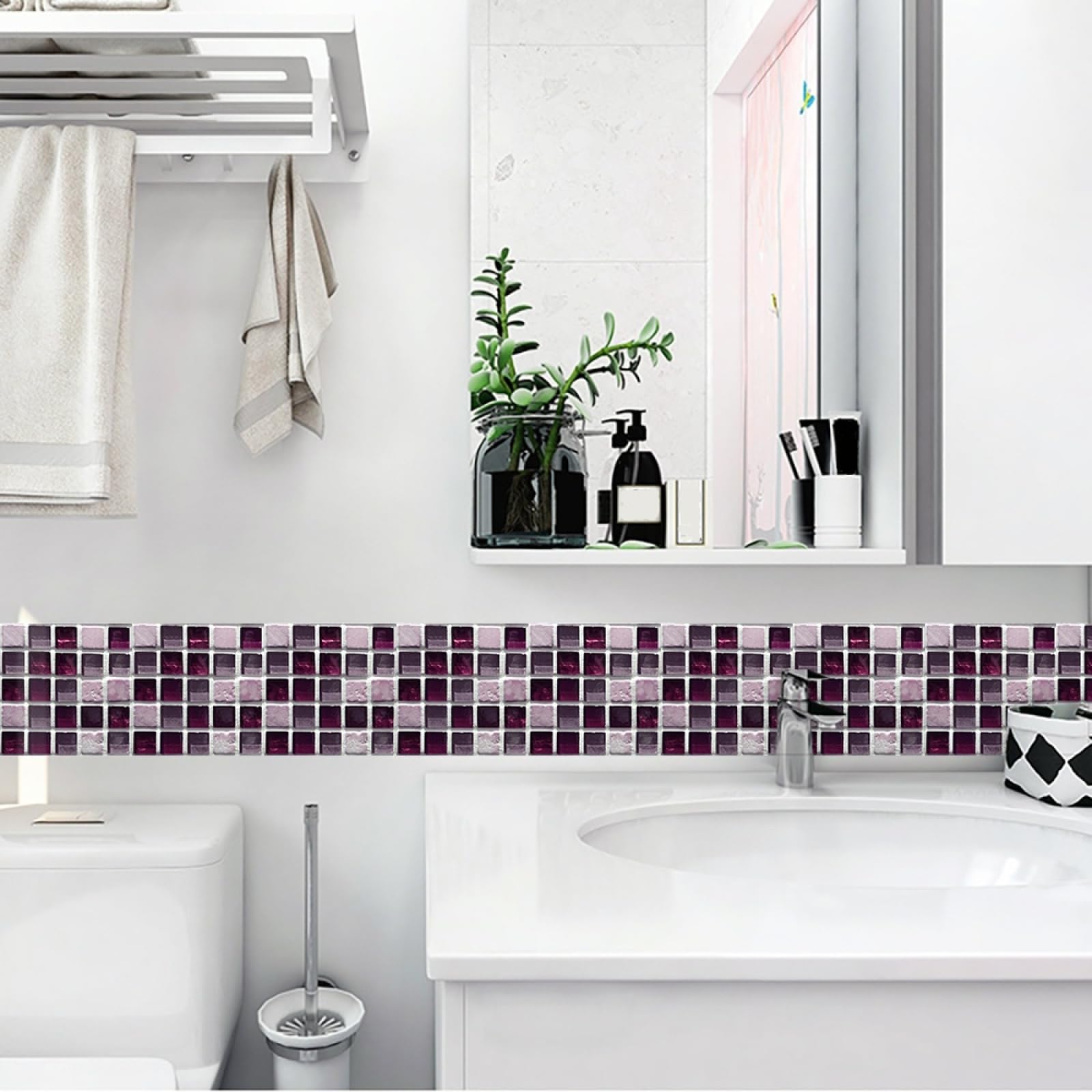 LMYSXAOZ Tile Stickers Light Purple Geometry Stick on Kitchen Tiles Self Adhesive Wall PVC Peel and Covers Transfers Oil-Proof Splashbacks for Walls Removable 15x15cm/20 Pcs
