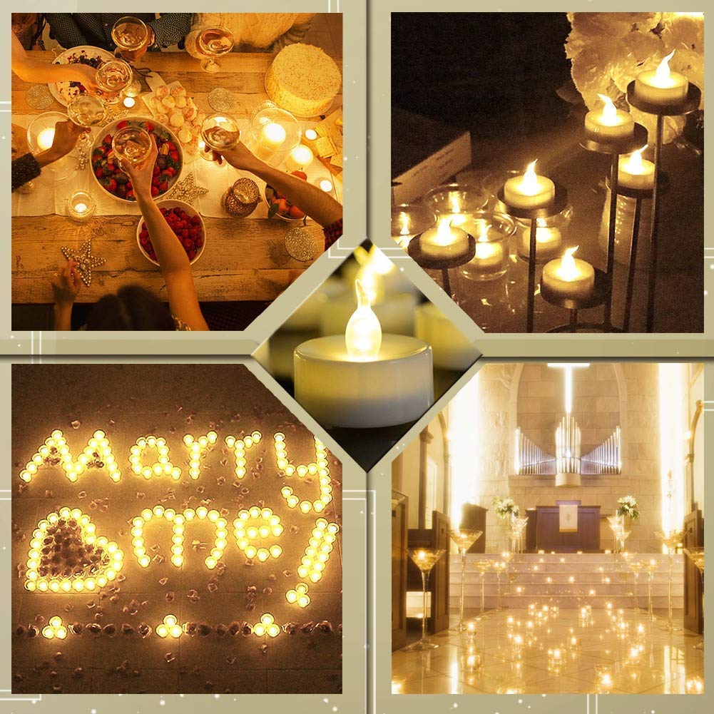 50 unidades LED Velas CR2032 pilas velas sin llama,Velas de té,Velas LED,Velas parpadeantes sin Llama,Velas Artificiales realistas a Pilas con luz Amarilla cálida (50 PACK)