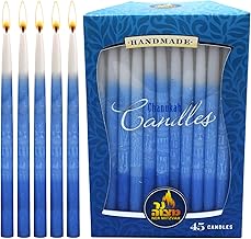 Ner Mitzvah Dripless Chanukah Candles, Decorated Ombre Blue & White Hanukkah Candles Fits Most Menorahs, Premium Quality Wax for All 8 Nights of Hanukkah - Standard Size - 45 Count