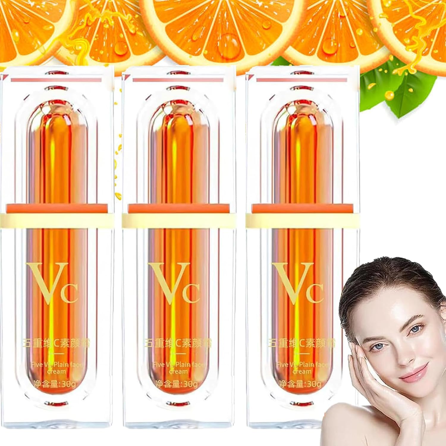 Japanese Vitamin C Makeup Tone Up Cream, Five Vitamin C Tone-Up Cream, VC Skincare Face Serum, Moisturizing Brightening Concealer Smooth, Long-Lasting Hydrating For All Skin Types (3Pcs)