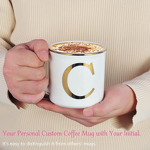 Miniatura 3 de Taza de café de cerámica Miicol 16 oz, taza de café con monograma, taza de té con inicial dorada, taza de té personalizada, regalo único, taza
