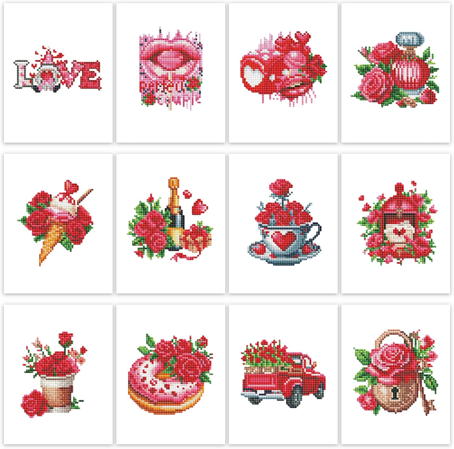 PeakLuv 12 Pcs Rose Small Diamond Art Kits, Love Mini Diamond Painting Kits for Adults Beginners, 5D DIY Square Drill Diamond Dots, Quickly Finishable Rose Gem Art for Home Wall Desktop Decor, 6X7in