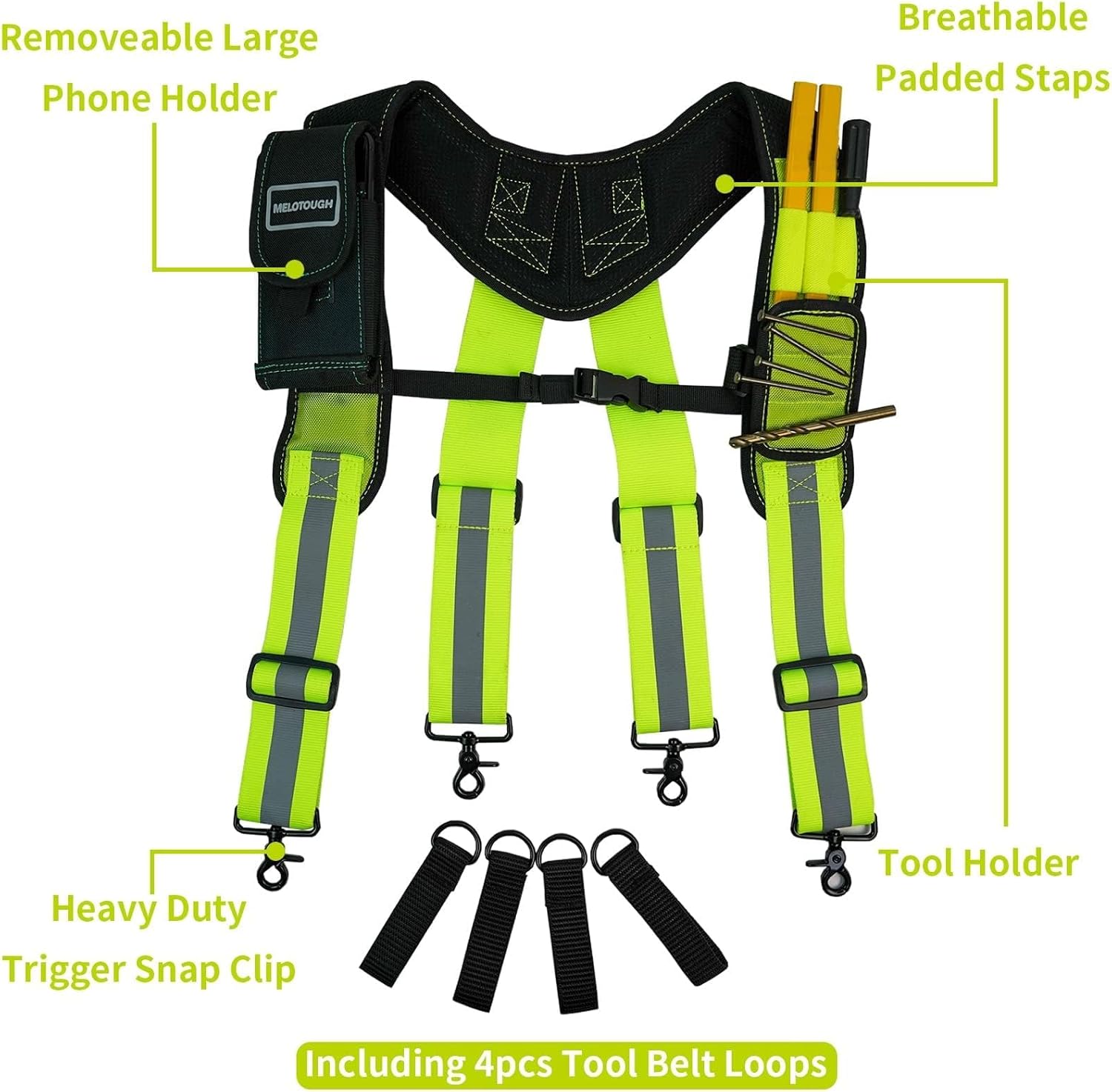 MELOTOUGH Magnetic Tool Belt Suspenders with Magnetic WristBand for Work Belt Padded Suspenders Constrcution