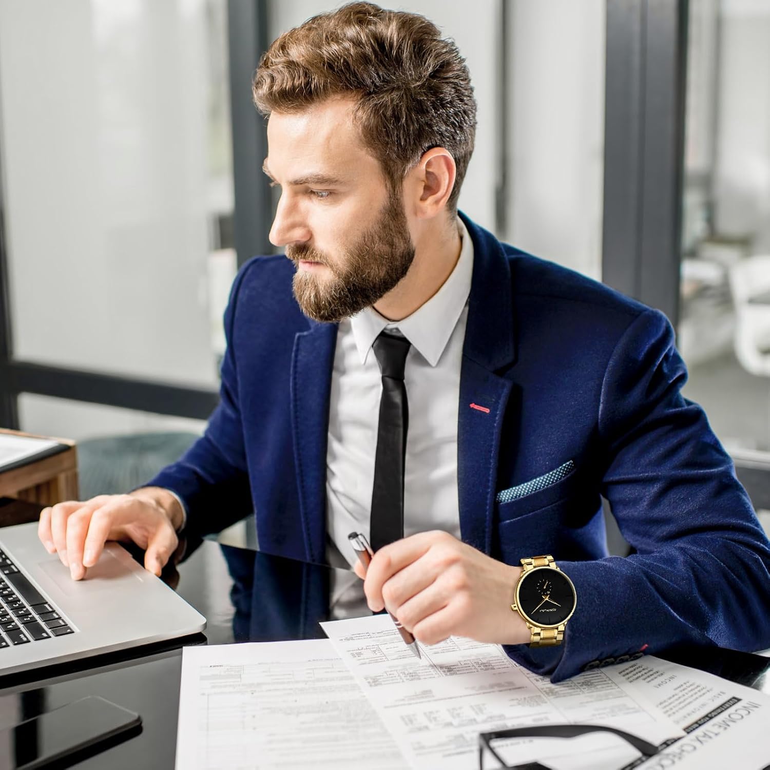 Mens Watches Ultra-Thin Minimalist Waterproof-Fashion Wrist Watch for Men Unisex Dress with Stainless Steel Band-Black Hands - Image 6