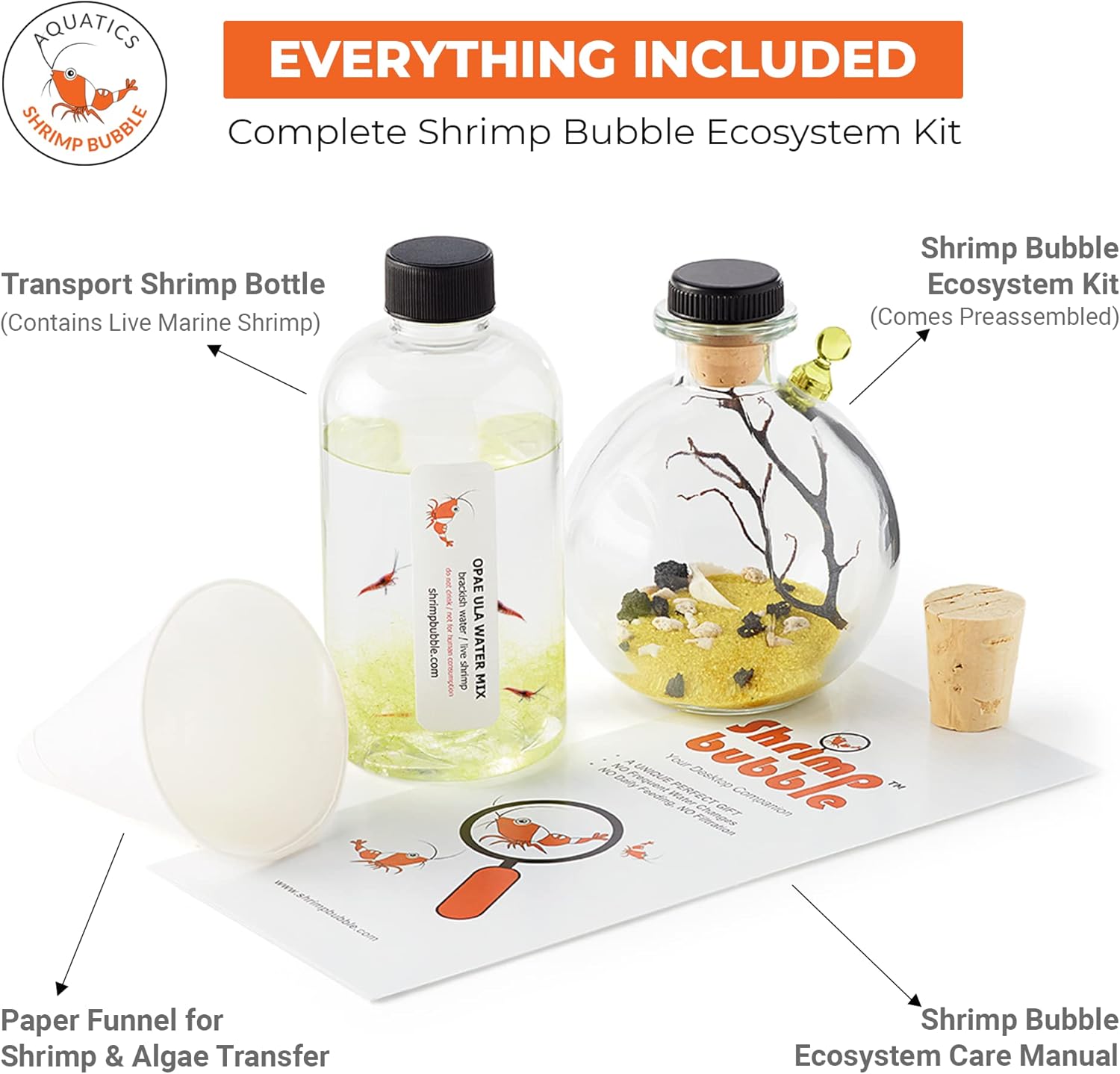 Shrimp Bubble Self-Sustaining Ecosystem - Natural. Contains Live Opae Ula Shrimp