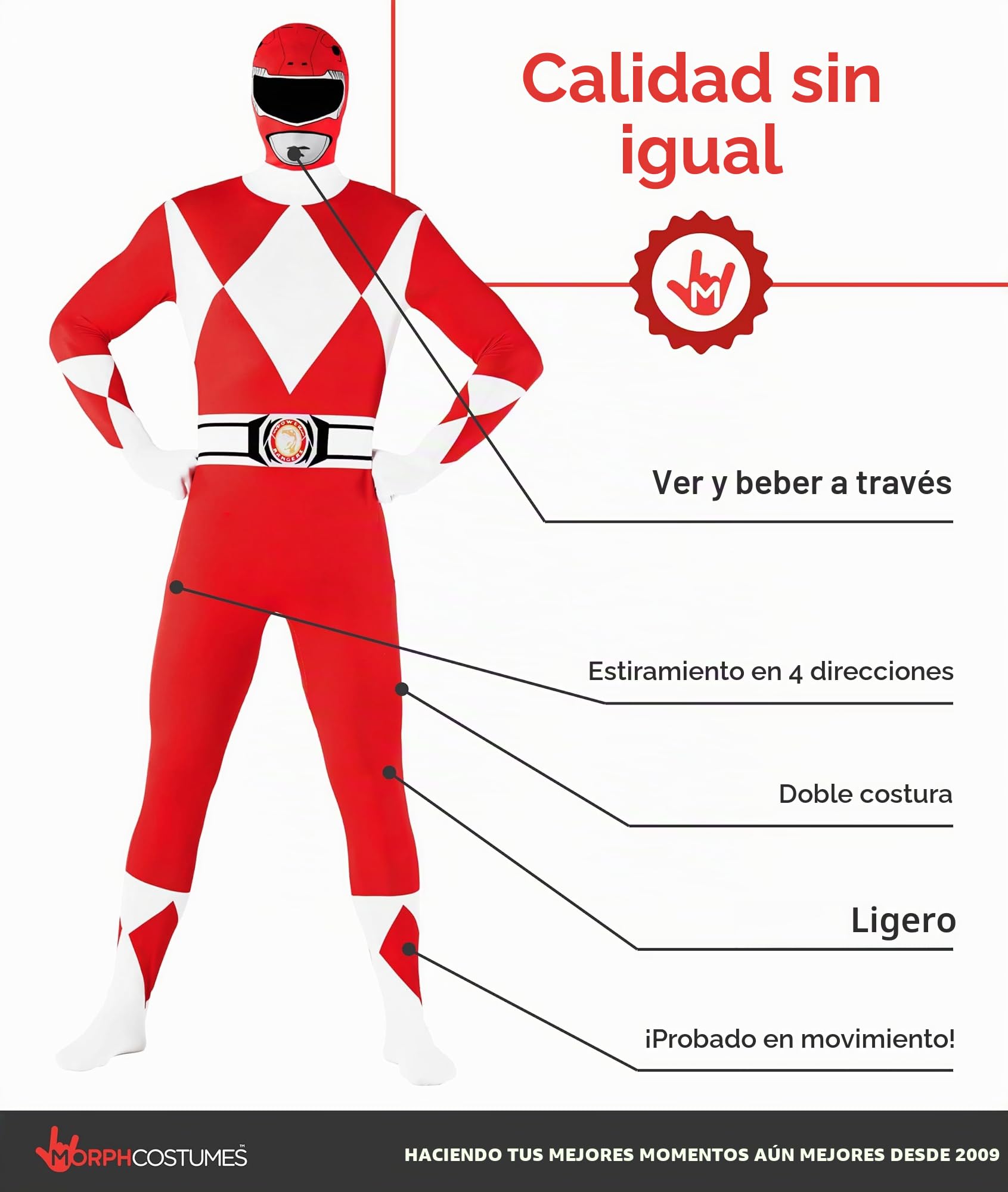 Morphsuits Disfraz Power Ranger Adulto, Disfraz Halloween Hombre