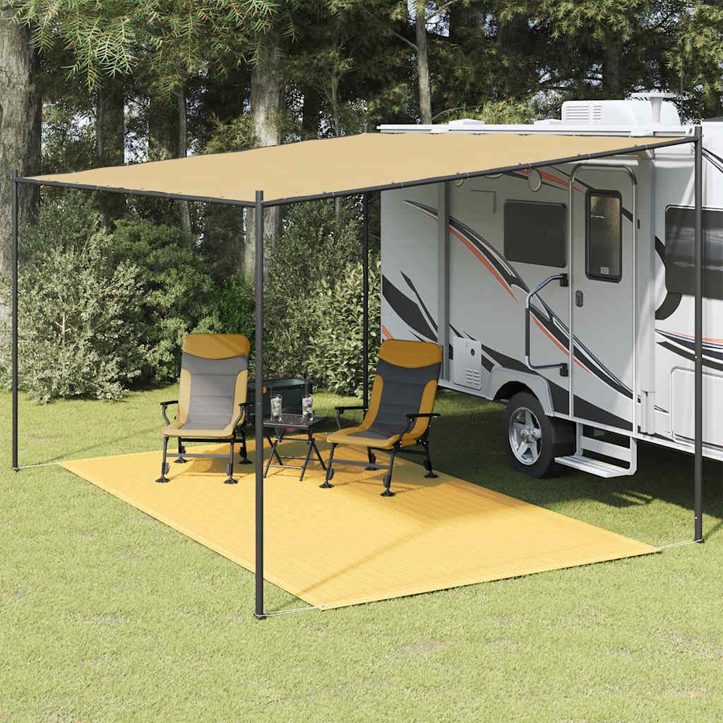 Teenpull Tent Rug, 250 x 450 cm, Beige, Robust Outdoor Rug for Camping, Caravan, Patio, Breathable Floor Mat with Eyelets
