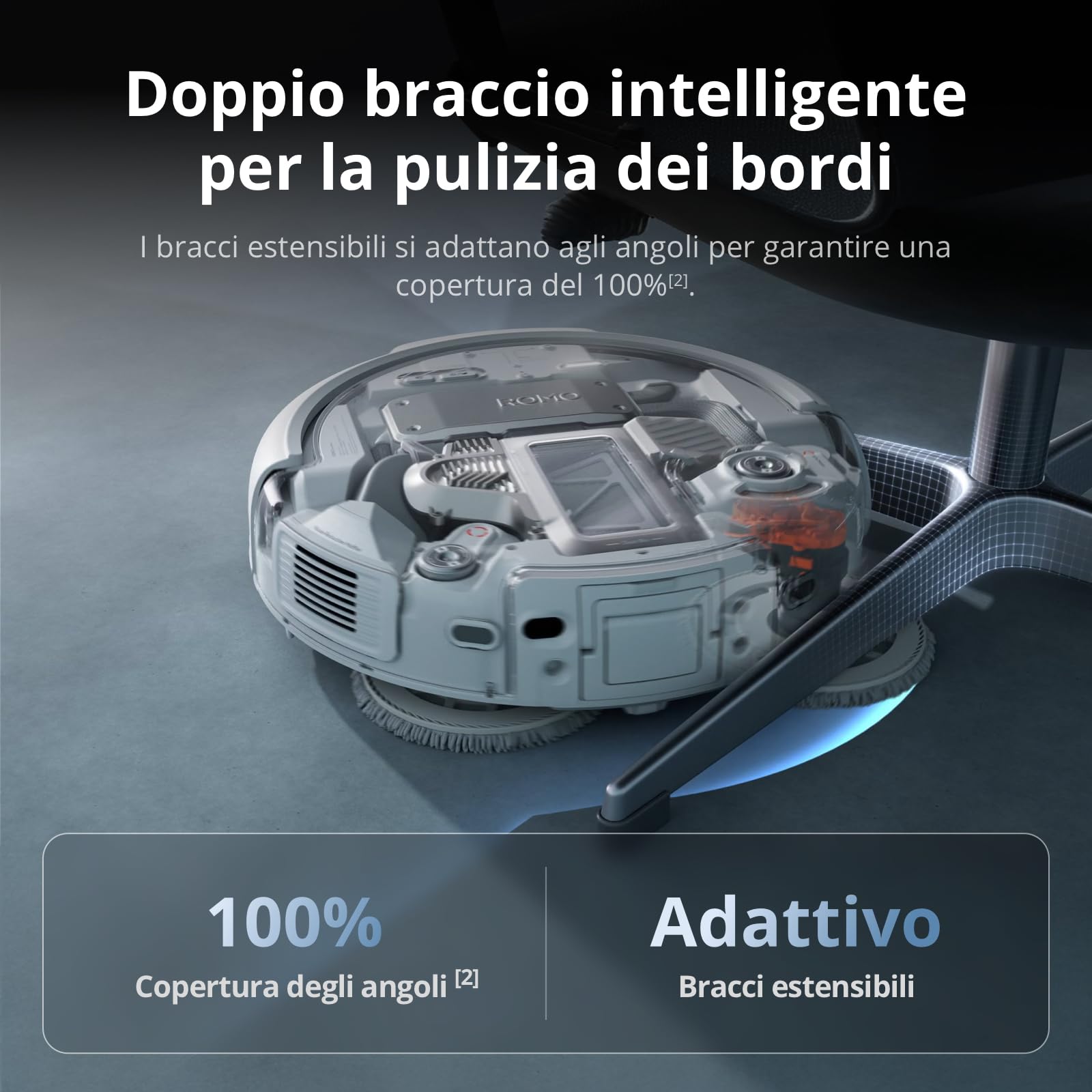 DJI ROMO P Robot Aspirapolvere Lavapavimenti con Mappatura, 25000 Pa, Rilevamento Ostacoli a Livello di Drone, Antigroviglio, Stazione Base Autopulente, 200 Giorni senza Manutenzione, Trasparente