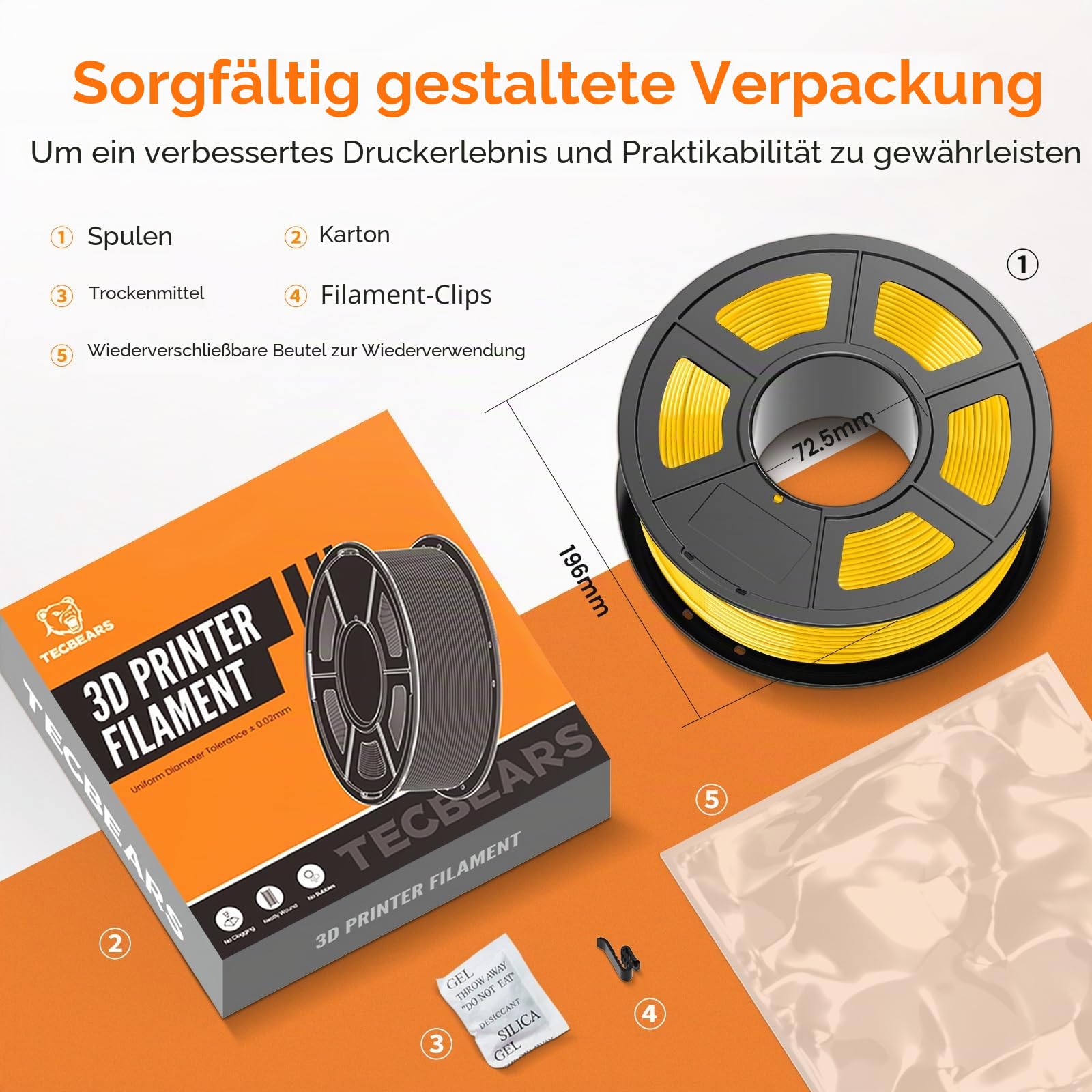 TECBEARS ABS Filament 1.75mm 4KG Schwarz+Weiß, 3D Drucker Filament für Anti-Warping, Hochschlagfestes, Hoch Temperaturbeständiges, Maßgenauigkeit +/-0,03mm, 1kg pro Spule, 4 Rollen