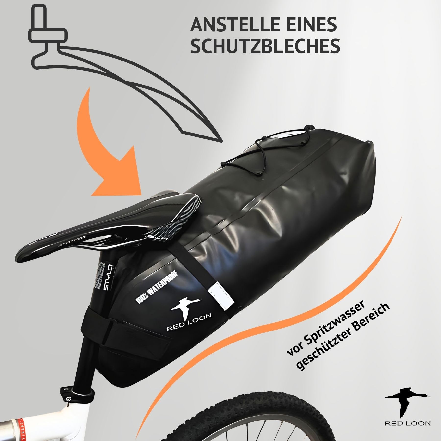 Red Loon Sacoche de selle de vélo Backloader Bike Packing - Noir - 15 l - Imperméable et indéchirable - Fermeture à roulettes - Sacoche de vélo en bâche de camion