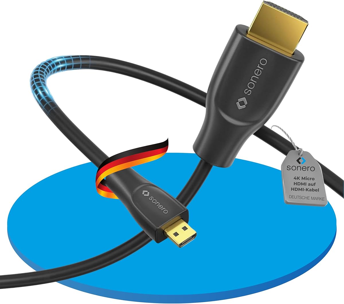 Sonero® câble Premium High Speed ​​Micro HDMI vers HDMI 4K, fiche Micro HDMI D vers fiche HDMI A, contacts plaqués Or, double blindage, 3.00m