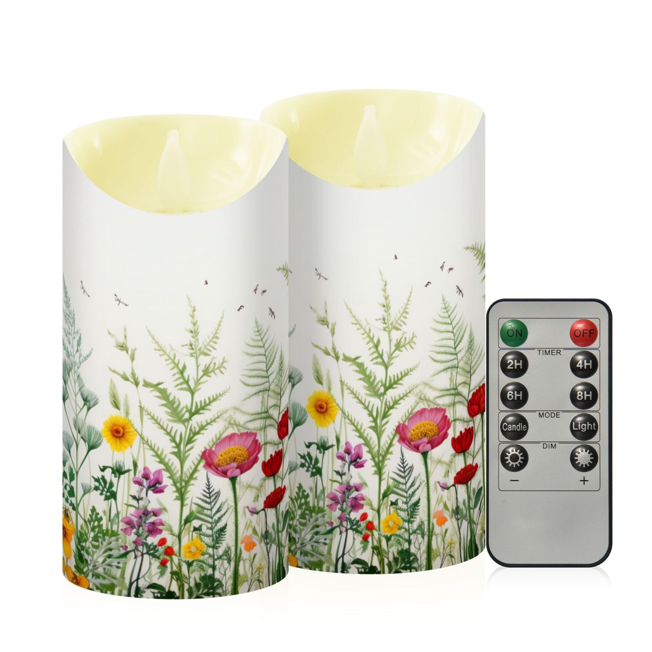 Sevdomey Colorful Flower Flameless Candles With Remote Control, Realistic Flame Candles, 24H Timer Battery Operated Led Battery Candles For Home Decor