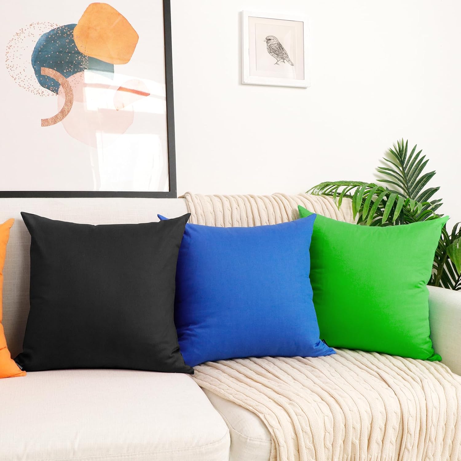 Coddsmz 6 Pack Decorative 100% Cotton Pillow Covers Square Cushion Cover Solid DIY Halloween Christmas Throw Pillowcase for Home Sofa Bedroom,Black,6 Pack-20" x 20"/50x50cm (ONLY Covers, NOT Insert)