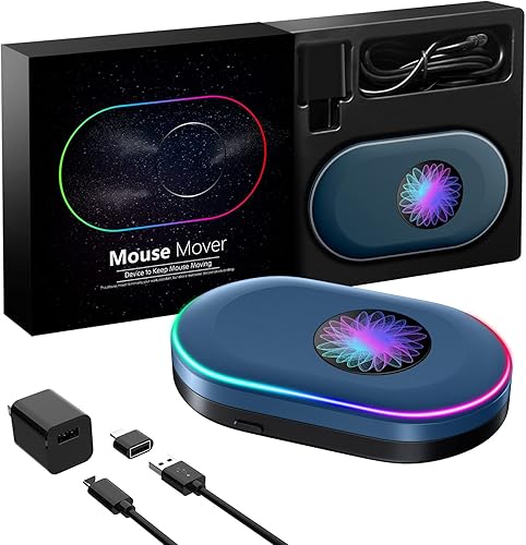 Miniatura 6 de BNING Mouse Jiggler, dispositivo móvil de mouse indetectable, simulador de mouse de luz RGB para computadora portátil despertar, sin software ni