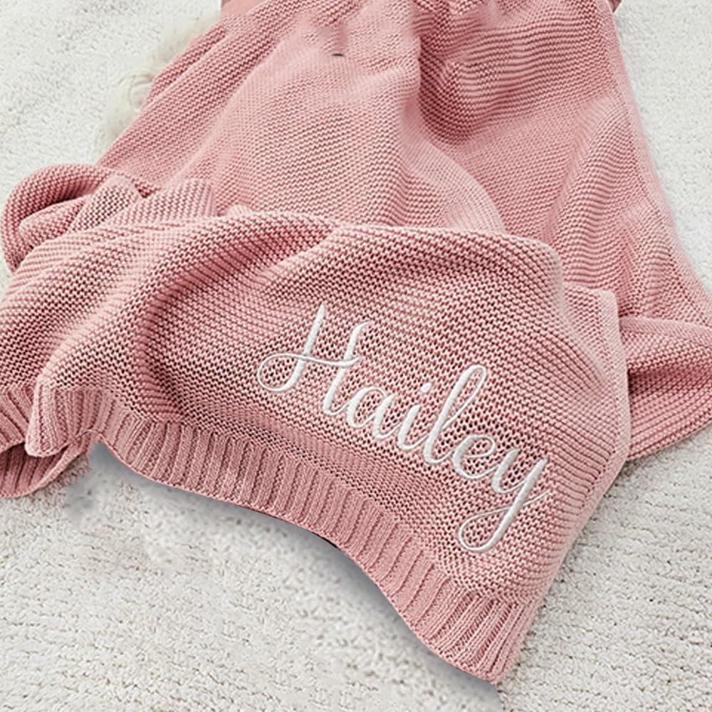 Personalized Baby Blanket, Custom Embroidered Knit Blanket, Name Nursery, Soft Newborn Swaddle, Birthday, Christmas