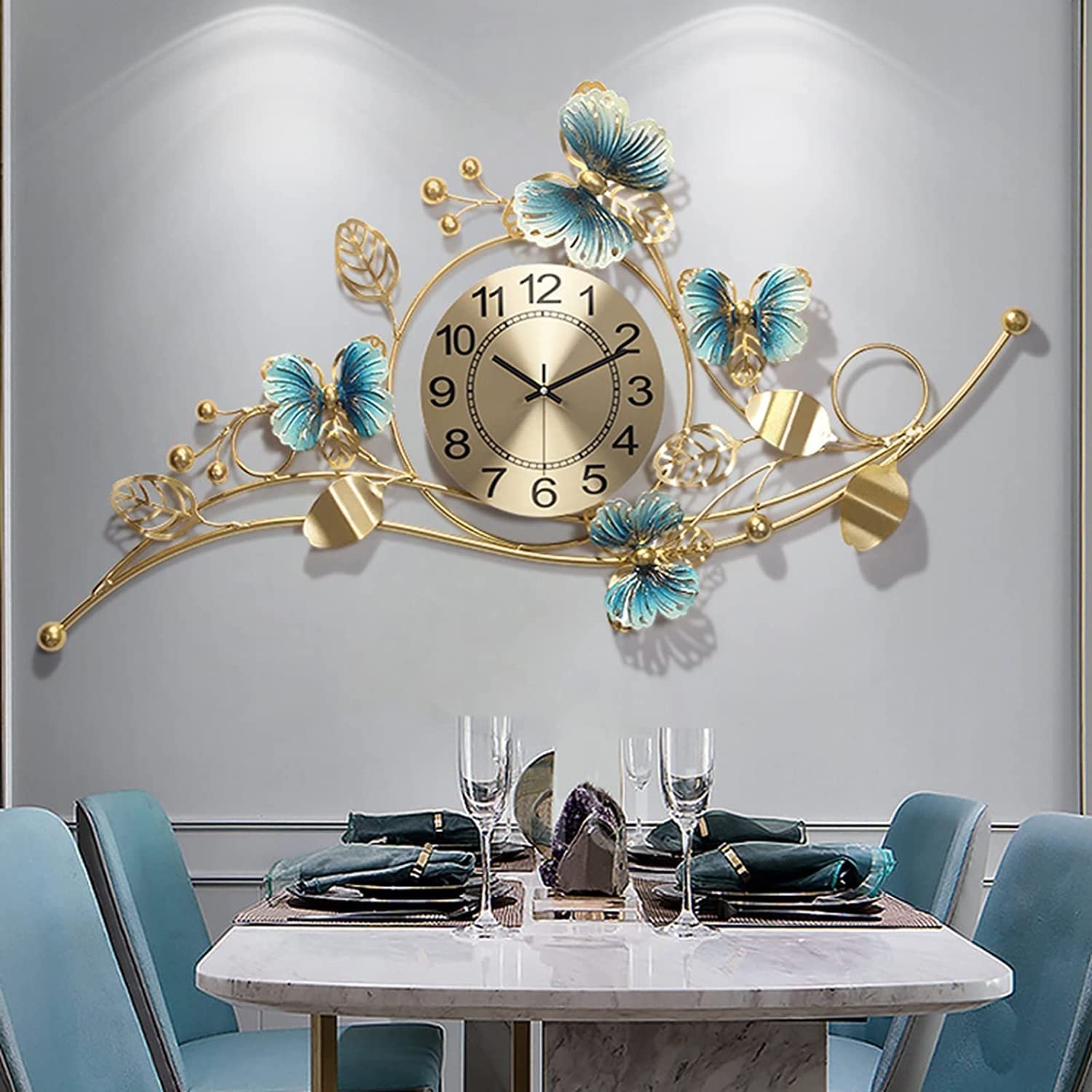 SaryEdge Wall Clock Art Decor Clock Modern Creative Butterfly Wall Clock, 36 Inch Operated Silent Non-Ticking Metal Large Wall Clock for Living Room Bedroom Office Home De,