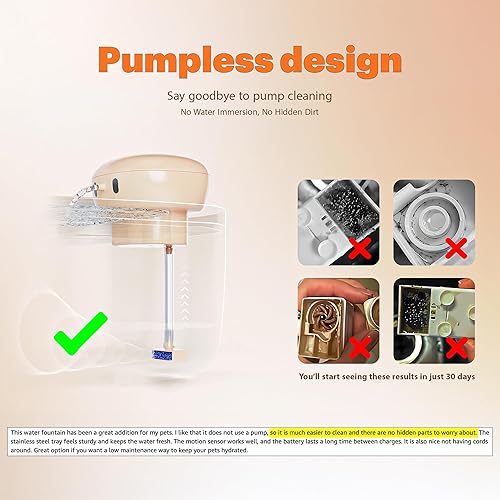 Miniatura 2 de PetTop Fuente de agua para gatos sin bombeos, 102 onzas3 L, bandeja de acero inoxidable, funciona con batería de 3600 mAh con sensor de movimiento,