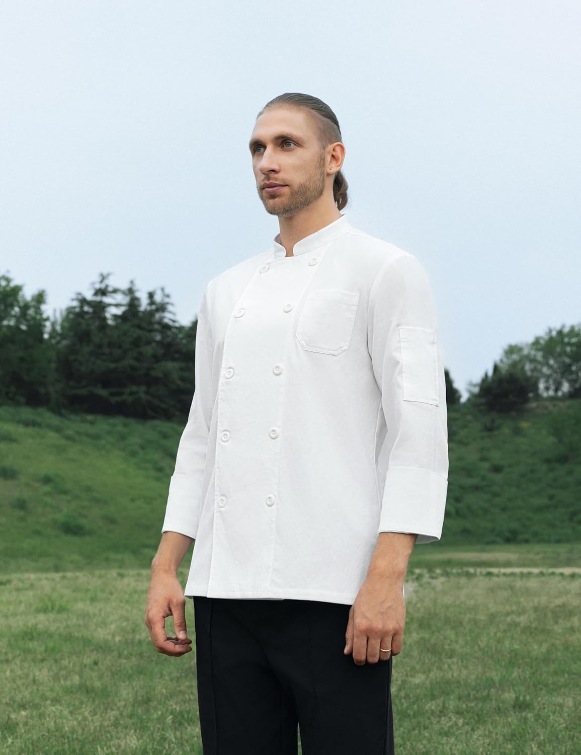 Saturn Men’s Chef Coat – Classic Tailored Long Sleeve Chef Jacket with Mesh Ventilation and Utility Pockets