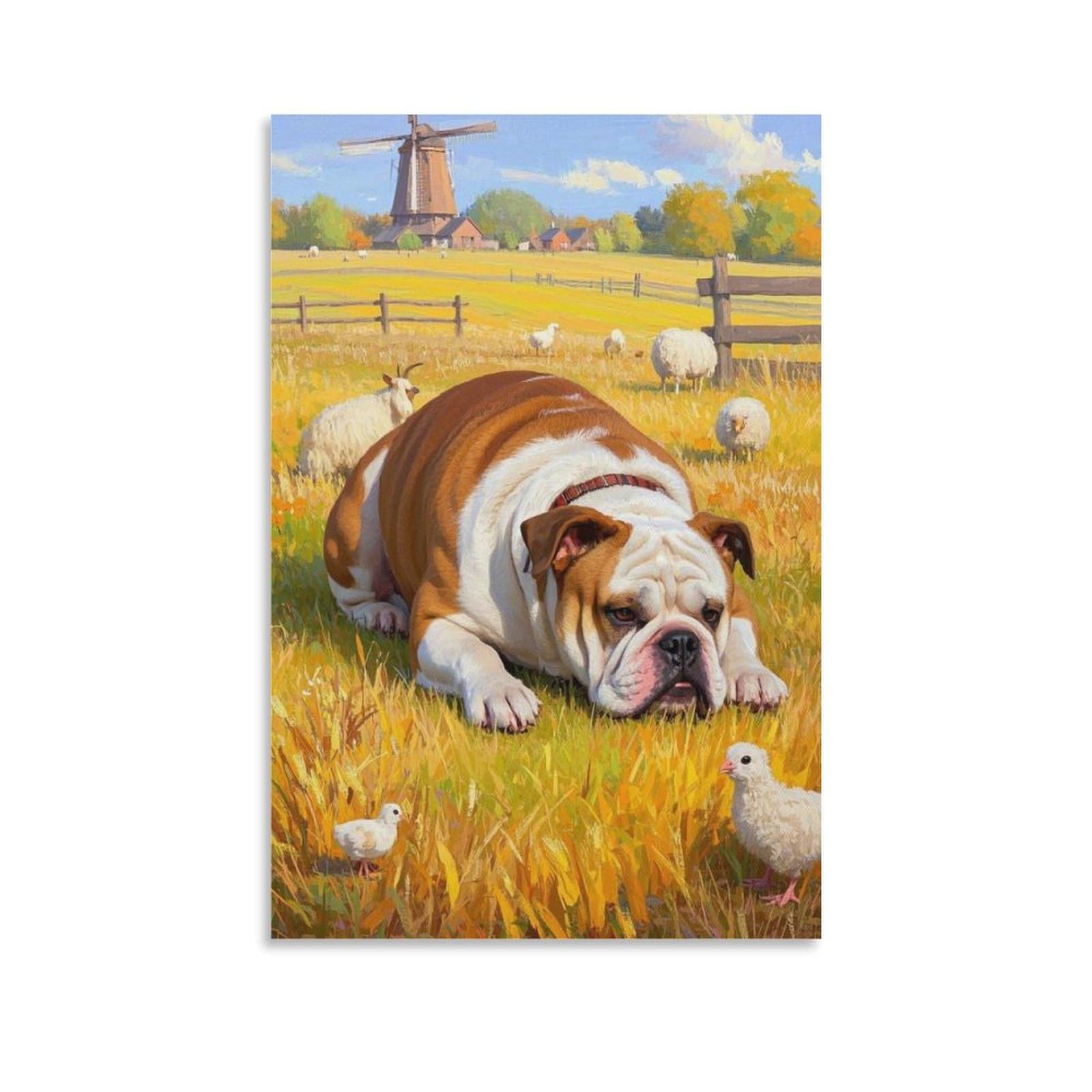 VBYTAXTWJ Poster colorato con bulldog bianco, decorazione artistica da parete su tela, stampa moderna, per camera da letto, 20 x 30 cm