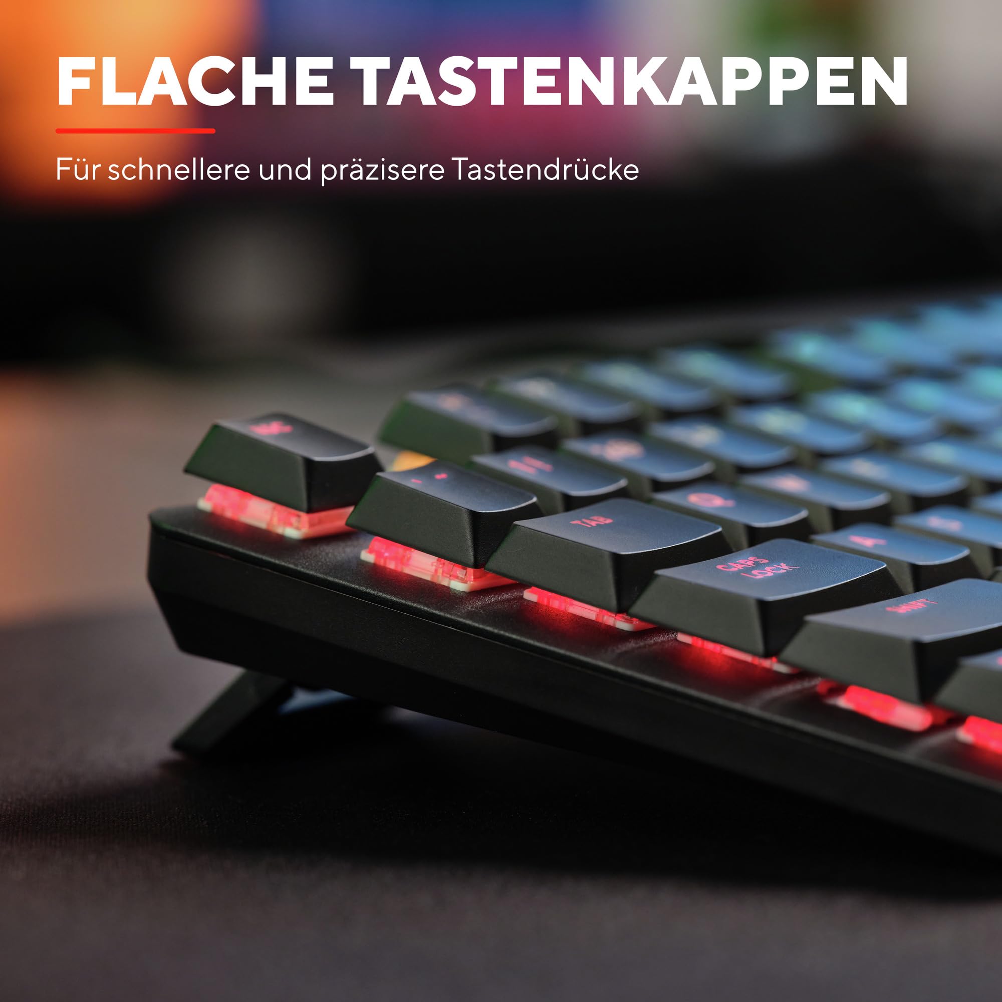 Trust GXT 868 Torix Mechanische Tastatur Kabellos Deutsches QWERTZ Layout, RGB Wiederaufladbare Gaming Tastatur 2.4 GHz 100H Akkulaufzeit, Huano-Switches Flache Tasten, Programmierbar, PC Laptop