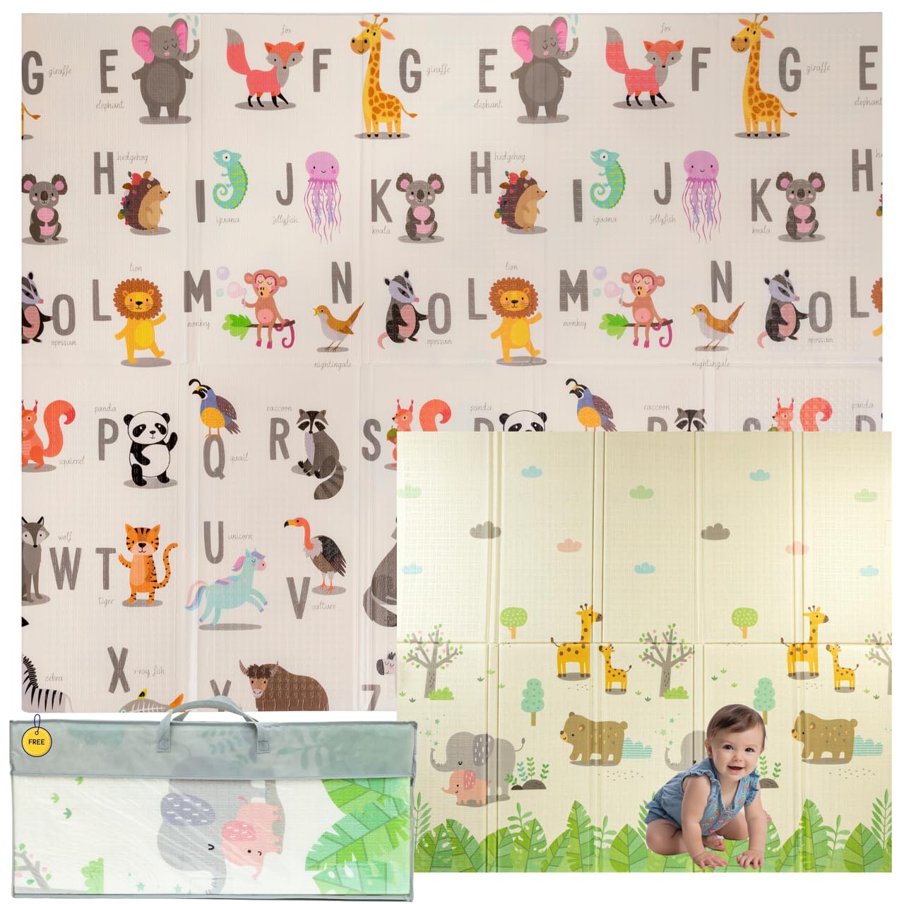 Tappeto da gioco bambini 150×180×1 cm pieghevole reversibile atossico impermeabile antiscivolo palestra neonato tummy time bambini arco giochi neonato 0-3/3-6/6-9 mesi sviluppo sensoriale