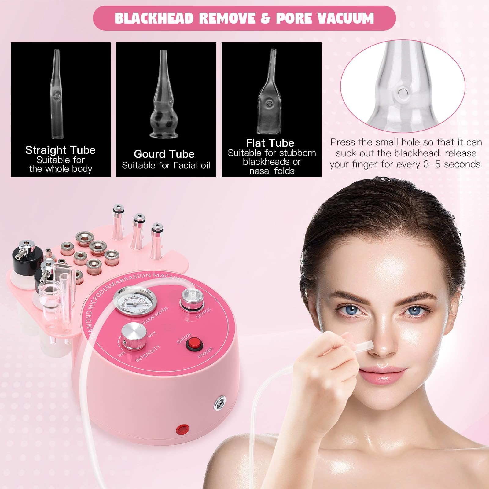 Beauty Star - Máquina de microdermoabrasión de diamante 3 en 1, máquina facial de succión de 0 a 70 cmHg, dispositivo profesional para el cuidado de la piel para uso doméstico y de salón, equipo de