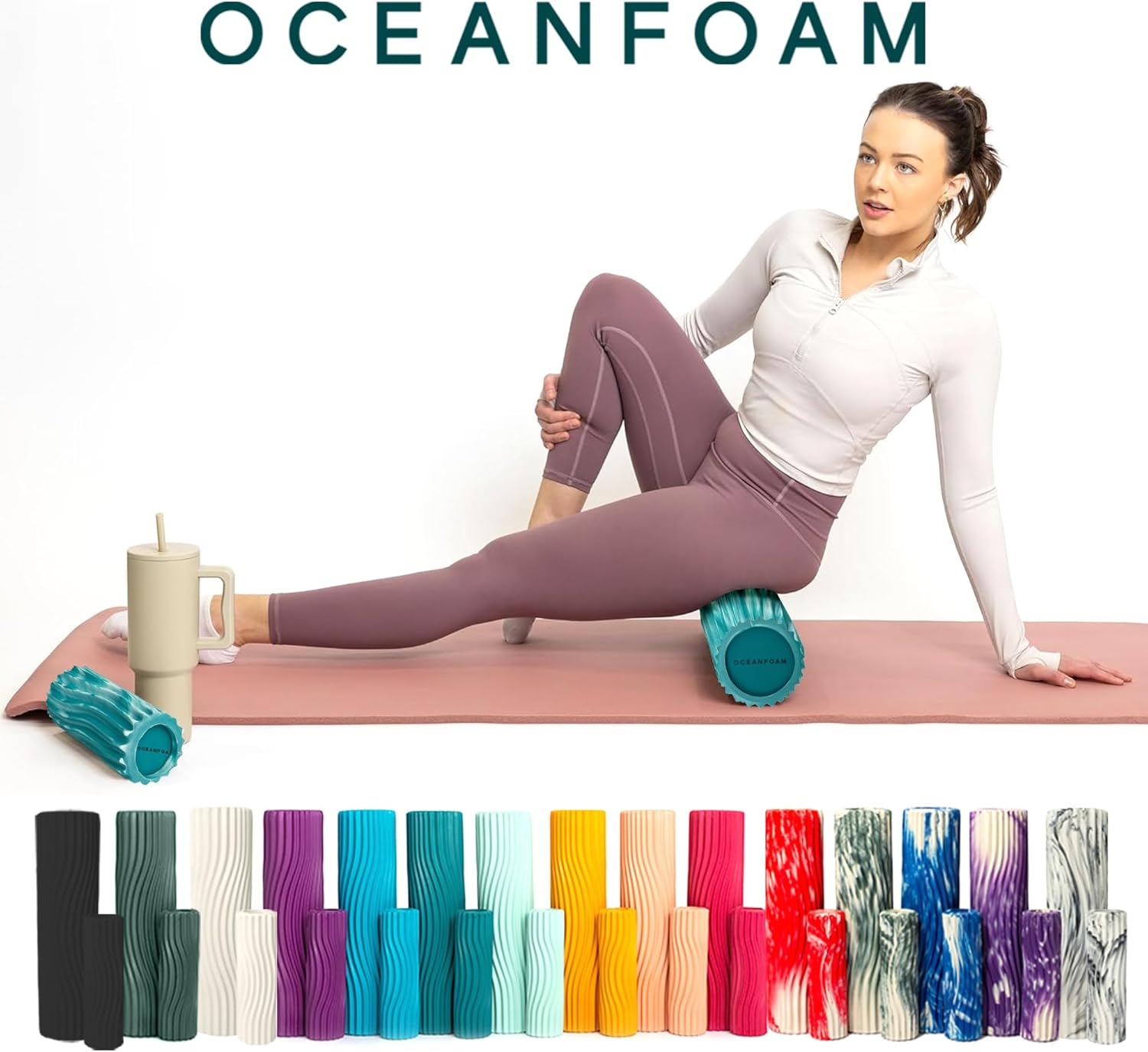 Oceanfoam Ripple Travel Foam Roller (11" x 3.35") Firm Mini Foam Roller for Physical Therapy, Deep Tissue Massage, Back Pain - High Density, Wave Textured - Yoga, Exercise (Jade & Seafoam Marbled) - Image 8