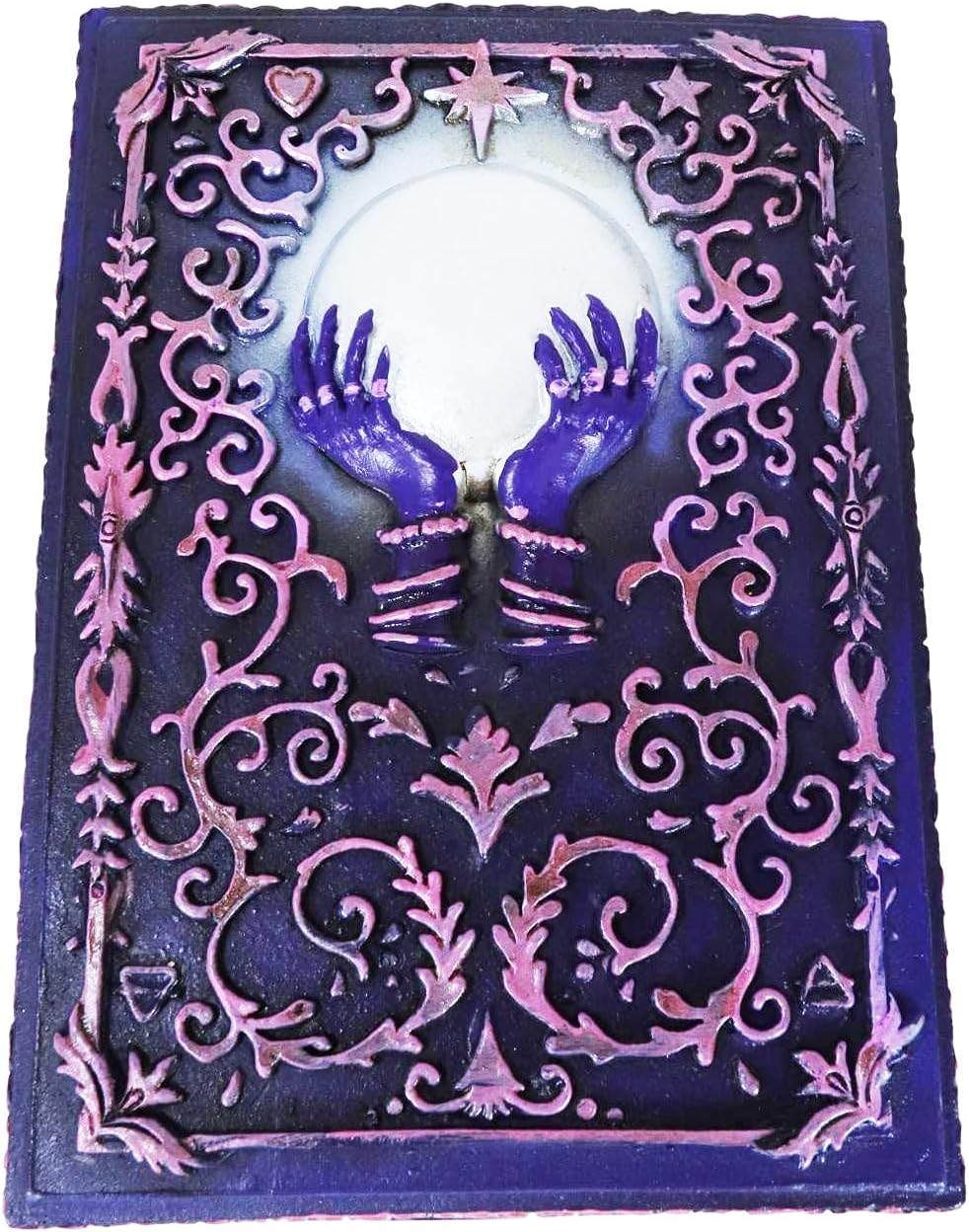 Ebros Fortune Telling Scrying Crystal Ball With Palms Raised Design Wicca Tarot Cards Decorative Box Storage Stash Trinket Jewelry Boxes Triple Moon Lucky Talisman Feng Shui Accent Multi Colored