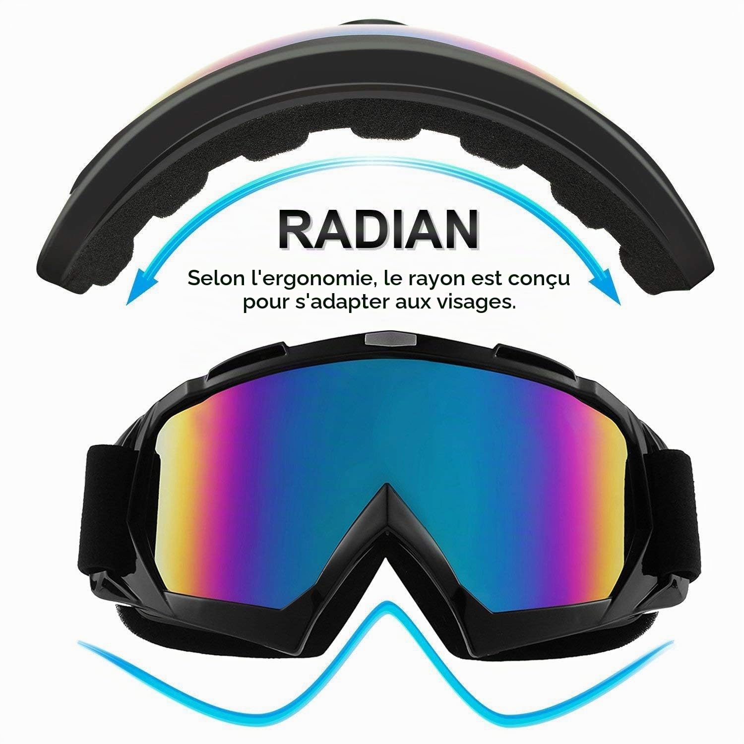 Lunettes de moto de qualité supérieure - Anti-buée - Anti-UV - Avec double lentille - Rembourrage en mousse - Pour activités de plein air - Ski - Cyclisme - Snowboard - Randonnée - Protection des yeux