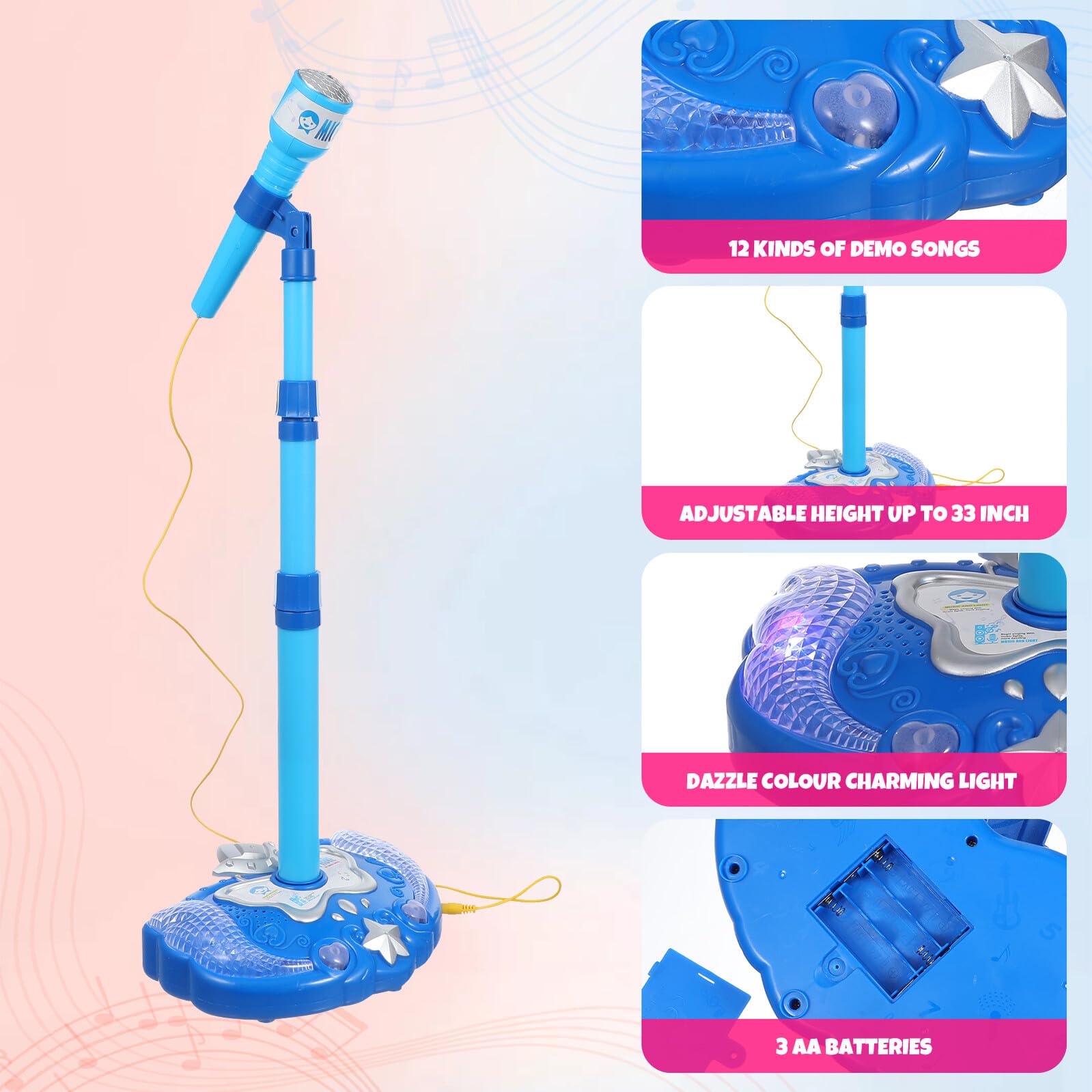 Microfono Giocattolo per Bambini Blu, Giocattolo Educativo Karaoke | Plastica Componenti Elettronici, per Ragazzo e Ragazza, Dimensioni 84, 00x22, 00x5, 00cm