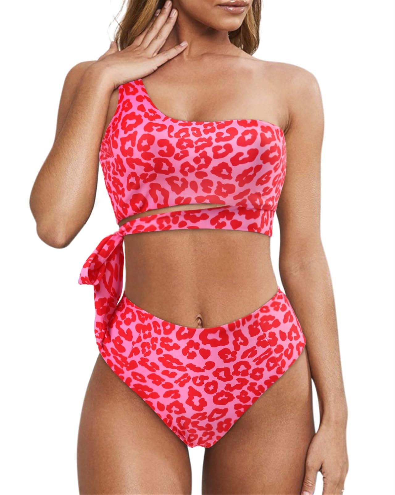 Costume da Bagno da Donna Bikini da Donna Costume da Bagno Sexy Monospalla Push-up Leopardato A Vita Alta Costumi da Bagno Costume da Bagno Bikini (Color : B4286PP, Size : XL)