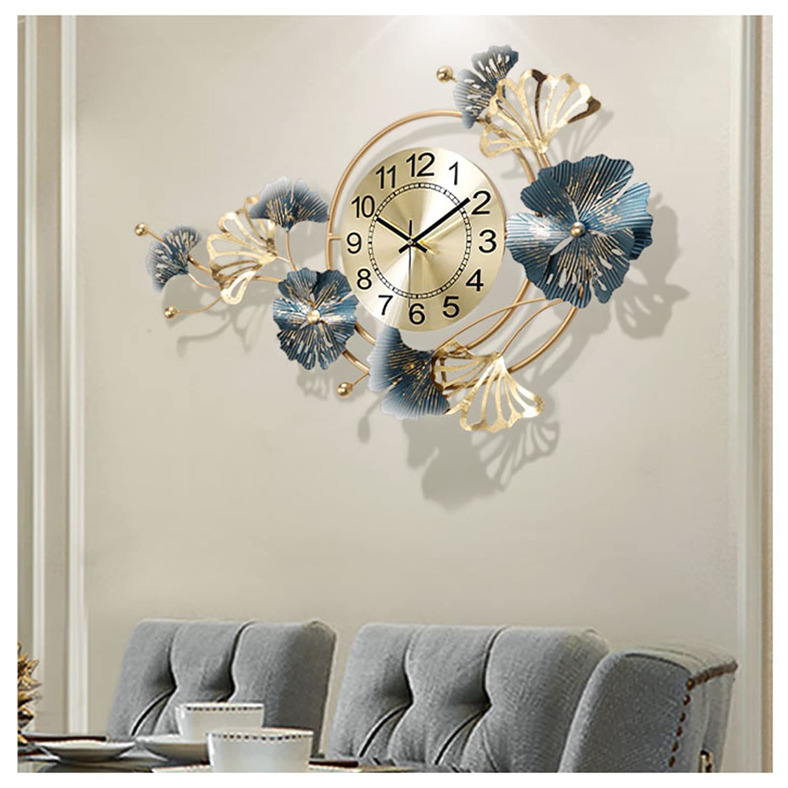 SaryEdge Wall Clock Art Clock 75 * 45Cm Decorative Wrought Iron Wall Clocks,Silent Non-Ticking Quartz Clock,Large Modern Wall Clock Decor for Living Rooms Office Cafe Hotel.,