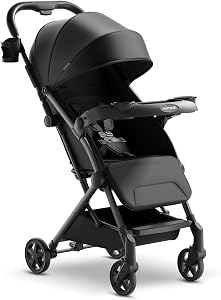 Mompush Lithe V2 Lightweight Stroller + Snack Tray, Ultra-Compact Fold & Airplane Ready Travel Stroller, Near Flat Recline Seat, Cup Holder, Raincover & Travelbag Included