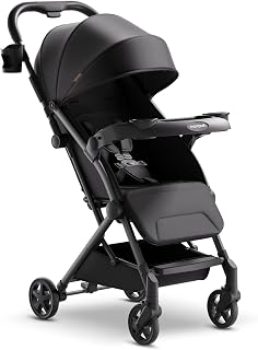 Mompush Lithe V2 Lightweight Travel Stroller: 17lbs Airplane-Friendly, One-Hand Fold, Snack Tray, Near-Flat Recline, UPF50+ Canopy & Rain Cover