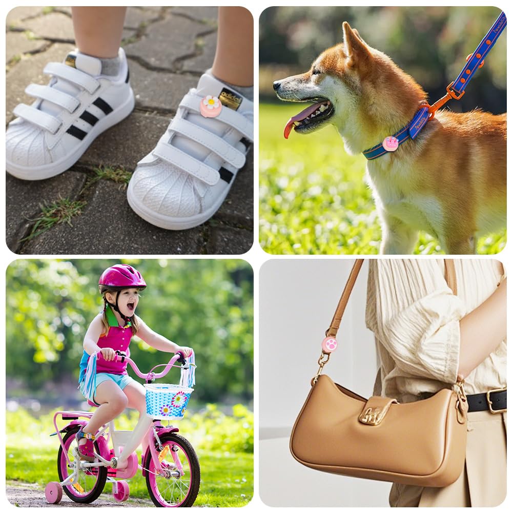 AXFEE Porta Air Tag para Zapatos de Niños, 2 Funda y 4 Patrones de Dibujos Animados, Air-Tag Impermeable Funda de Silicona Suave, para Cordones Zapatos de Niños, Mascotas Collar(Rosa) — view 9