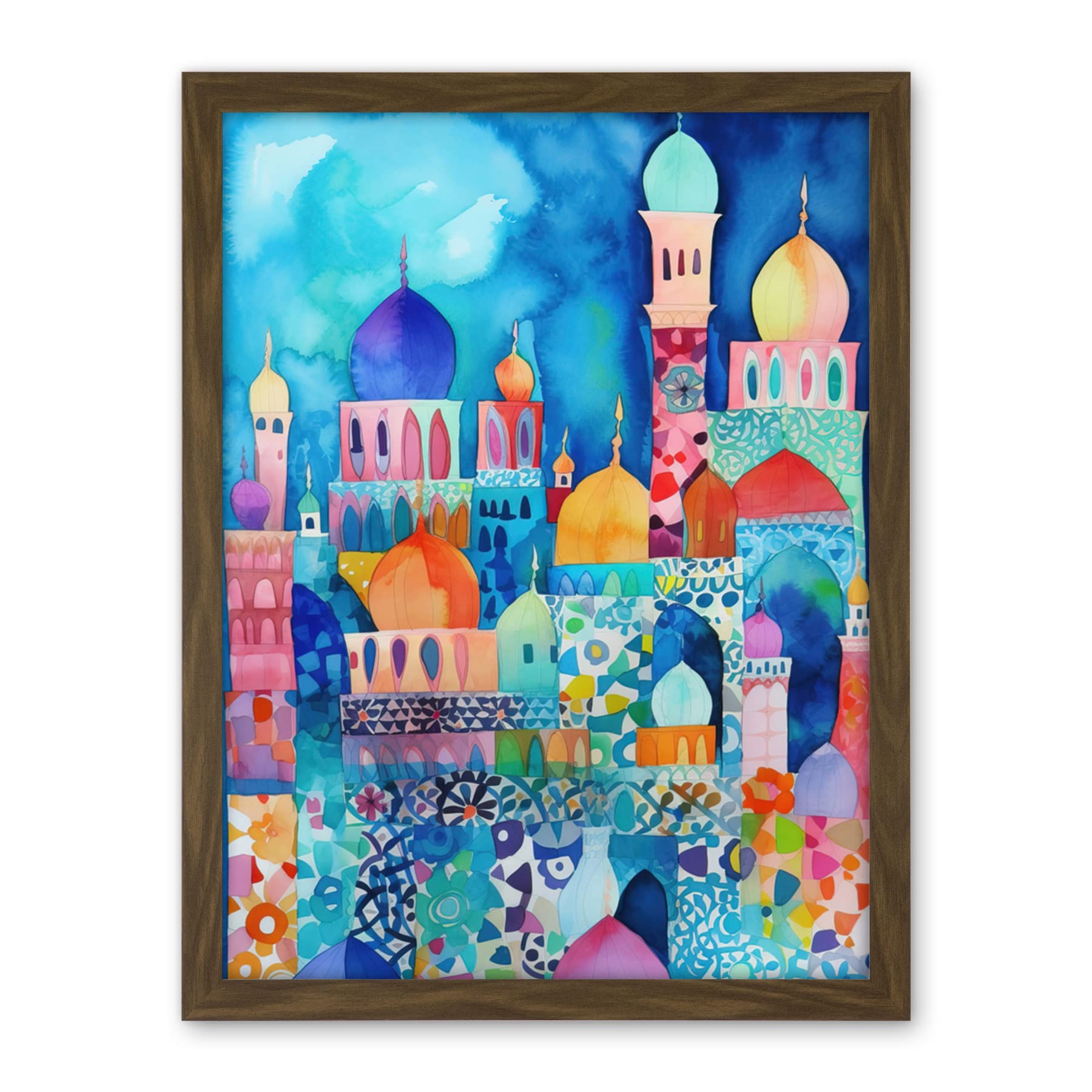 Artery8 Morocco Cityscape Moonlight Folk Art Artwork Framed Wall Art Print 18X24 Inch