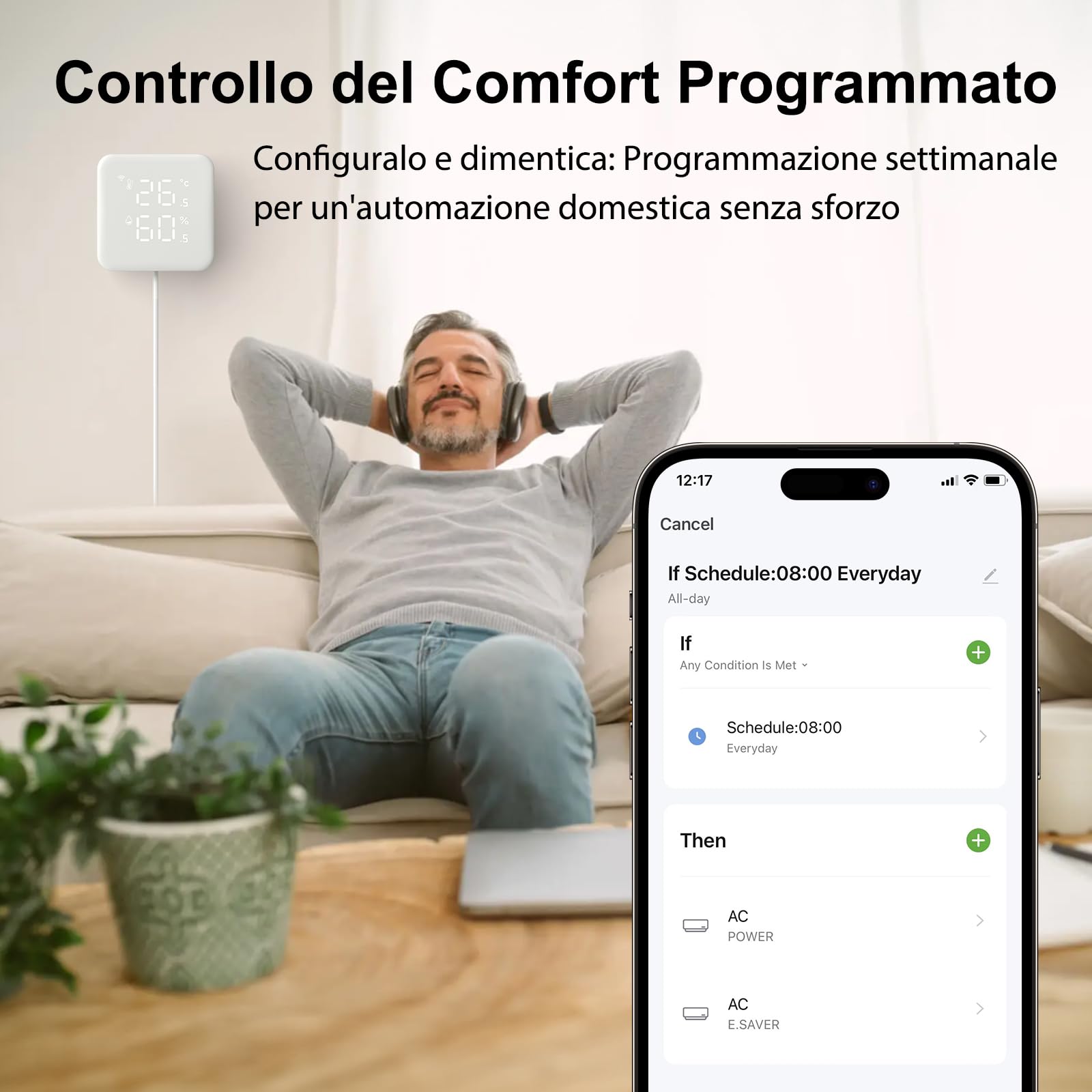 WOOX Controllo Intelligente per Climatizzazione e Pompe di Calore, Igrometro Termometro Telecomando con sensore IR, Termostato WiFi Domotica, compatibile con Alexa/Google
