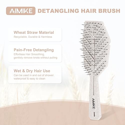Miniatura 2 de AIMIKE Cepillo desenredante para el cabello, cepillo desenredante ventilado biológico con cerdas suaves flexibles, cepillo desenredante sin tirones
