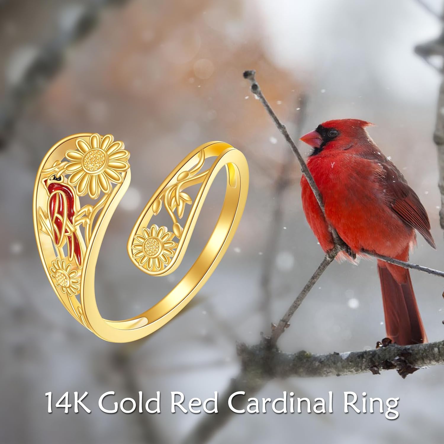 14K Real Gold Spoon Ring Solid Yellow Gold Adjustable Open Ring Jewelry Birthday Mother's Day Anniversary Christmas Gifts for Women