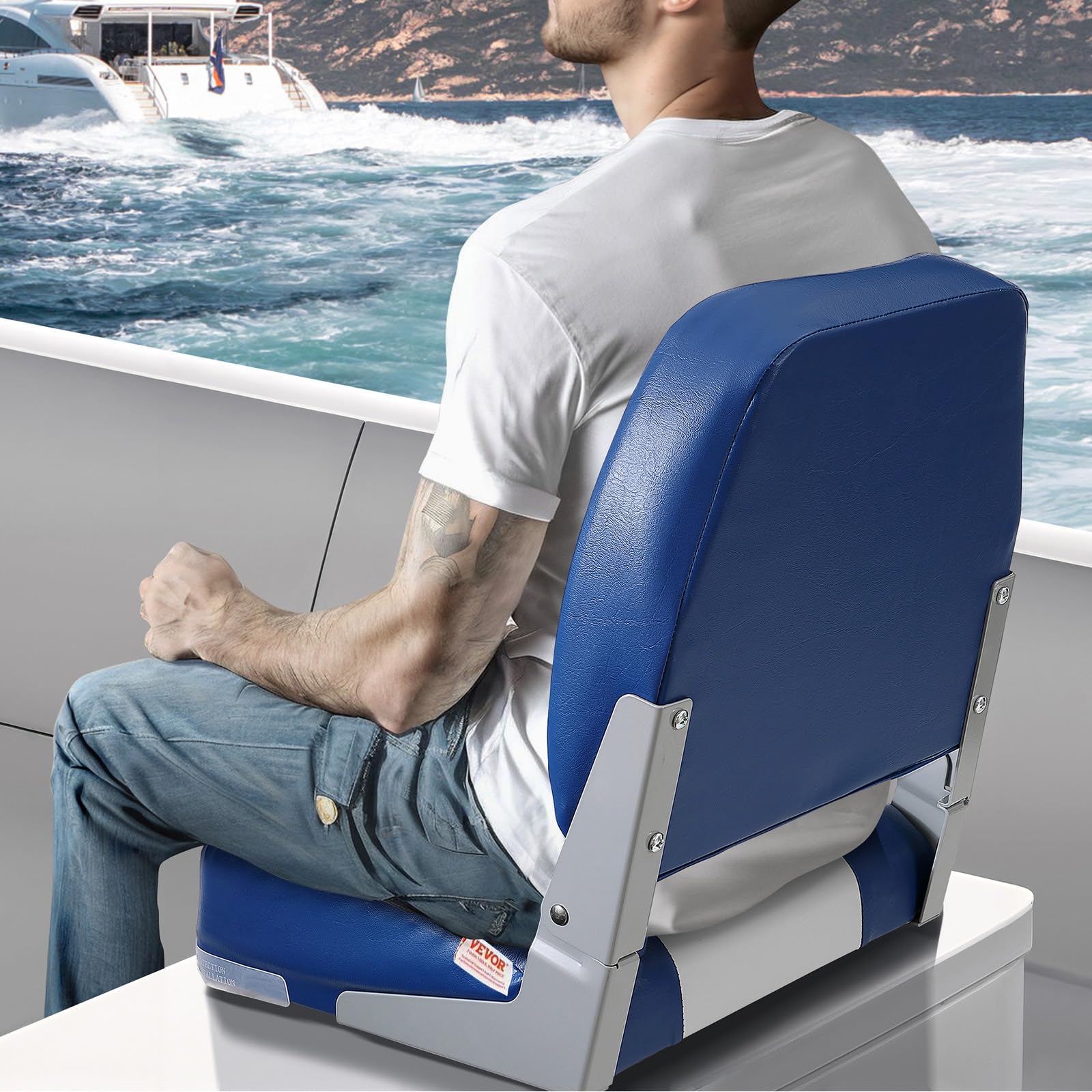 VEVOR Sedile da Barca Pieghevole, Sedile per Imbarcazioni con Schienale Basso Imbottitura in Spugna Alta Densità, Sedile per Barca Impermeabile per Crociere in Motoscafo Barca da Pesca 48,5x41x48cm