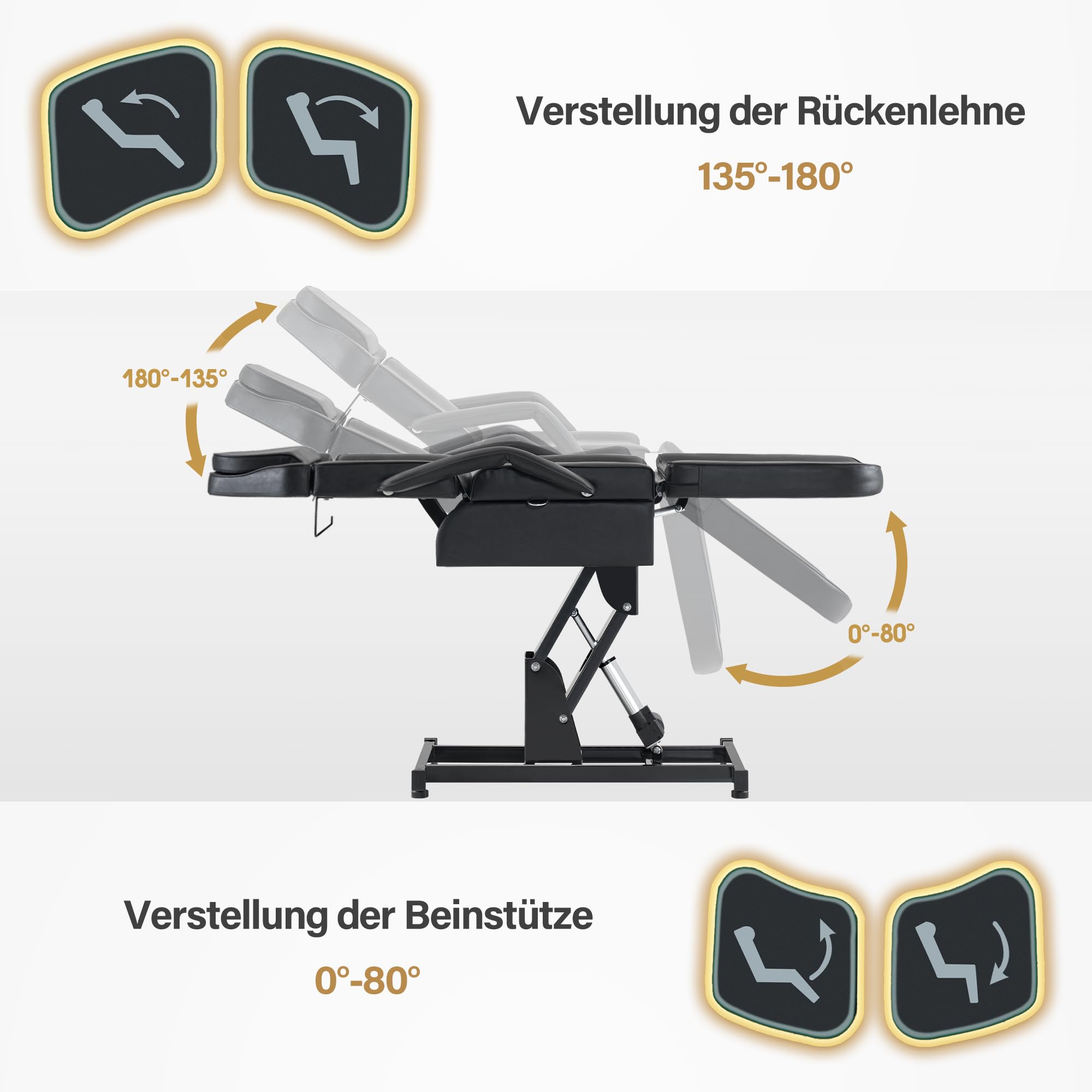 Barberpub Kosmetikliege Elektrisch, Massageliege Klappbar & Höhenverstellbar, Tattoo Liege mit 3 Motoren, Massagetisch für SPA Salon 0751 (Schwarz)