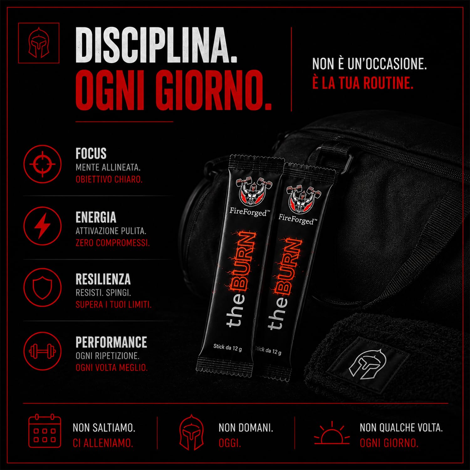 FireForged theBURN Pre Workout Monodose | 25 Stick Pack con Caffeina, Citrullina e Beta-Alanina | Energia e Focus per Allenamento | Gusto Arancia