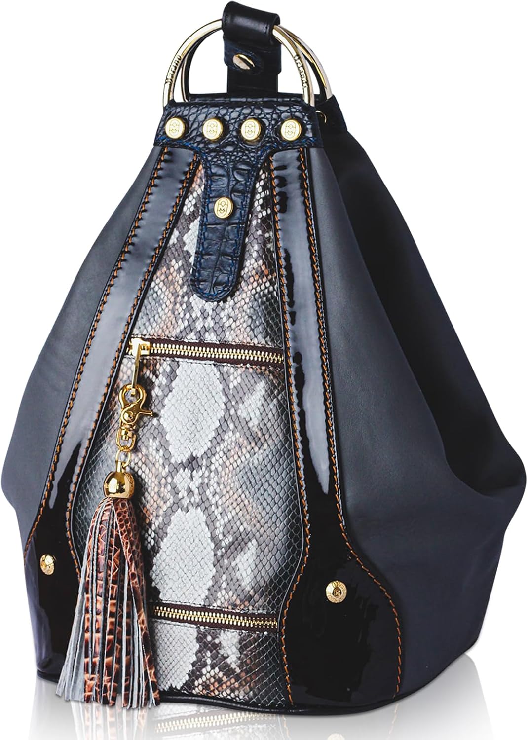 Designer Backpack Bucket Purse Sling Smoky Quartz Python Embossed Leather Tote Bag Italian Handbag