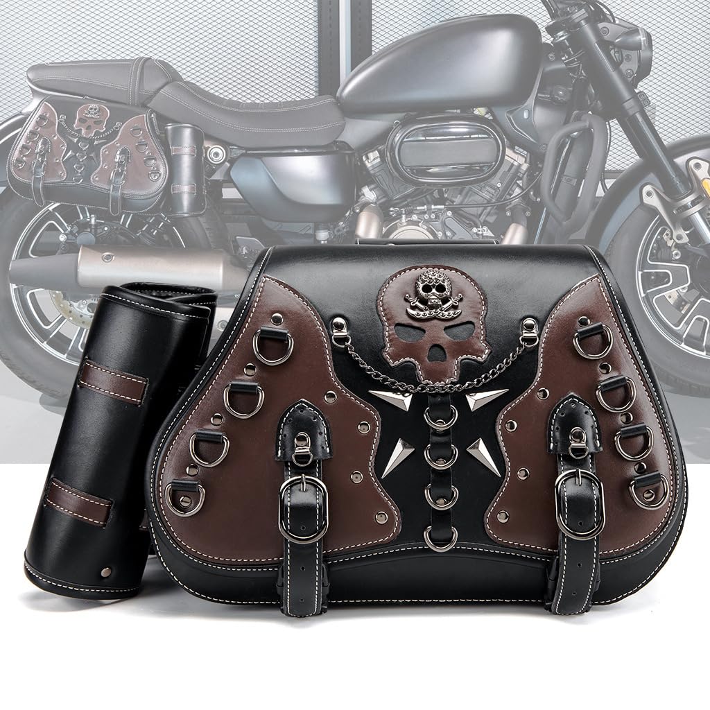 WFYBMB Motorcycle Tail Bag for Ducati Scrambler Cafe Racer 2017-2020, Motorbike Side Pannier Bag - Waterproof Leather Motorbike Saddle Bags, With Locking Mechanism, Easy Installation,D