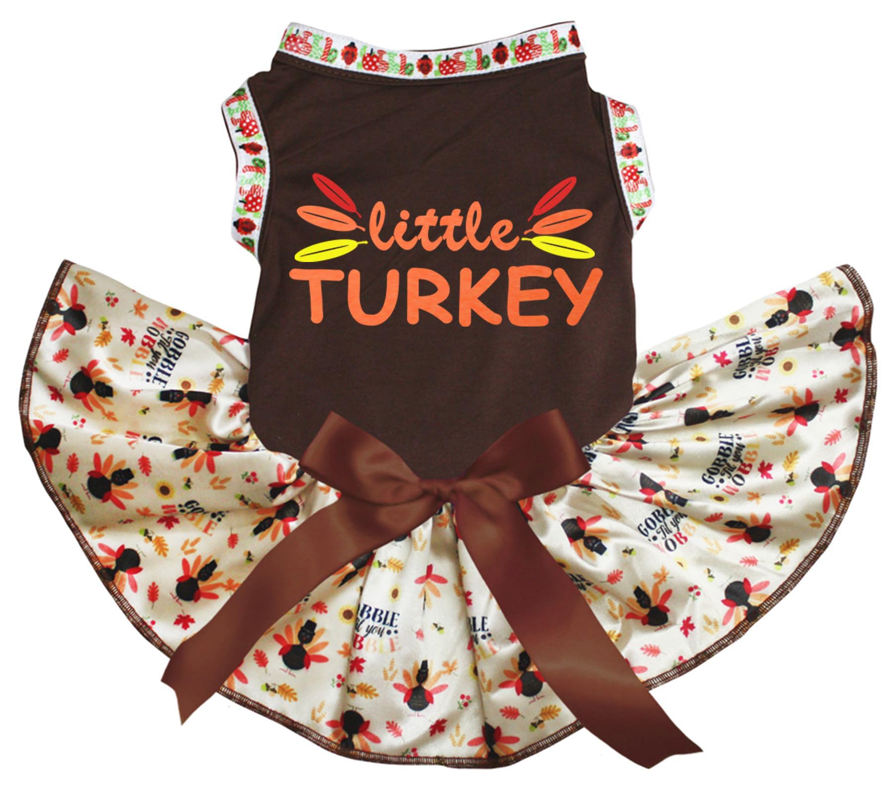 Robe pour chiot marron à plumes pour les fêtes de famille